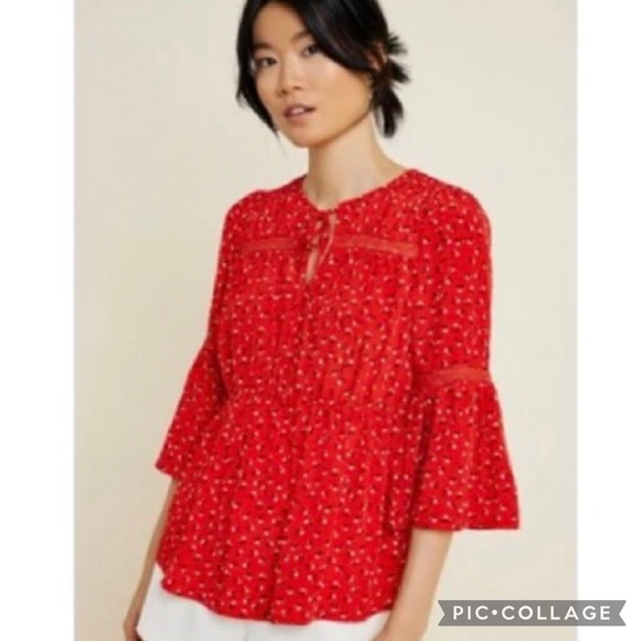 HAYDEN LA - Tiered Red Floral Lace Top - Picture 3 of 10